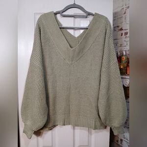 NWT Zenana Sage Green Off Shoulder Balloon Sleeve Sweater
